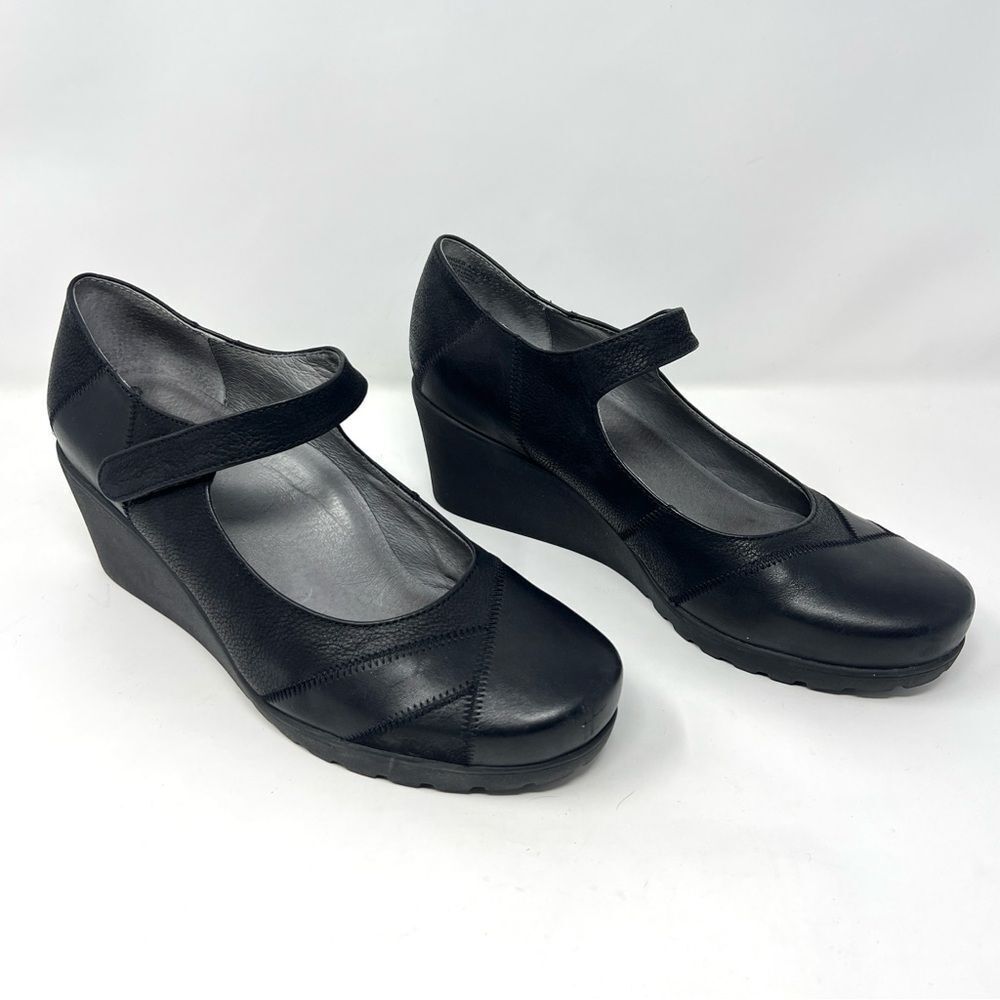 ABEO BIO System Ginger Mary Jane Black Leather Wedges Hook & Loop Closure 8.5N